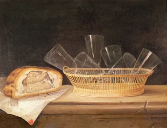 Panier de verres et une tourte à la viande